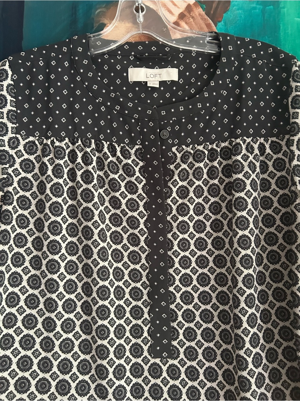 LOFT Black White Printed Tunic Dress Long Sleeve Shift Women’s Size Medium - Picture 6 of 15